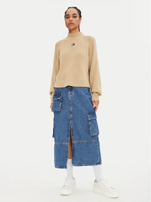 Tommy Jeans Ženska bež jopica Tommy Jeans Badge Rib-Knit Gentle Gold