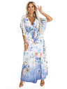 numoco Zračne zavezljive maksi obleke s cvetličnim vzorcem modre vrtnice