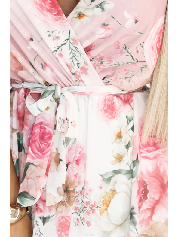 numoco Zračne zavezljive maksi obleke s cvetličnim vzorcem rožnate vrtnice