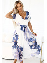 numoco Zračne zavezljive midi obleke z velikim cvetličnim vzorcem v odtenkih modre