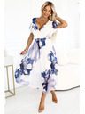 numoco Zračne zavezljive midi obleke z velikim cvetličnim vzorcem v odtenkih modre