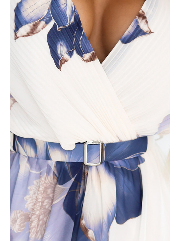 numoco Zračne zavezljive midi obleke z velikim cvetličnim vzorcem v odtenkih modre