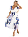 numoco Zračne zavezljive midi obleke z velikim cvetličnim vzorcem v odtenkih modre