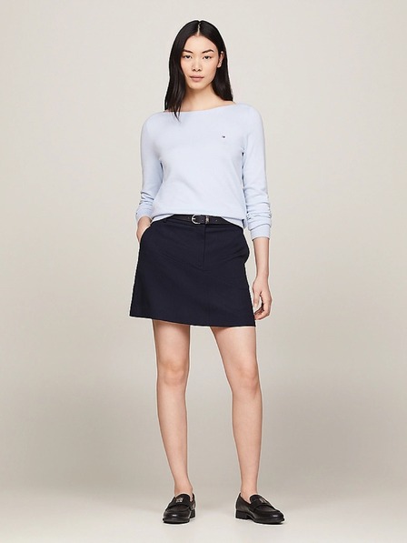 Tommy Hilfiger Ženska svetlo modra nežno pletena jopica z izrezom v obliki čolna Tommy Hilfiger