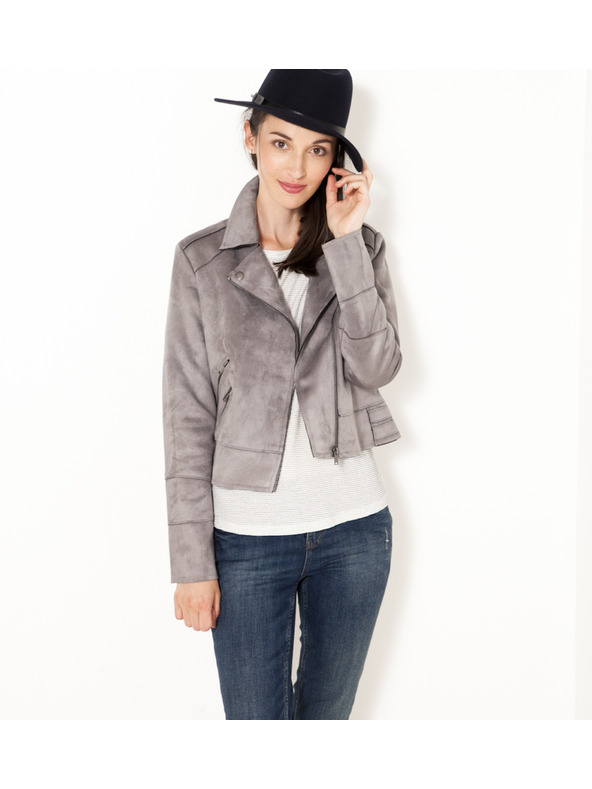 CAMAIEU Siva semišasta jakna z zadrgo