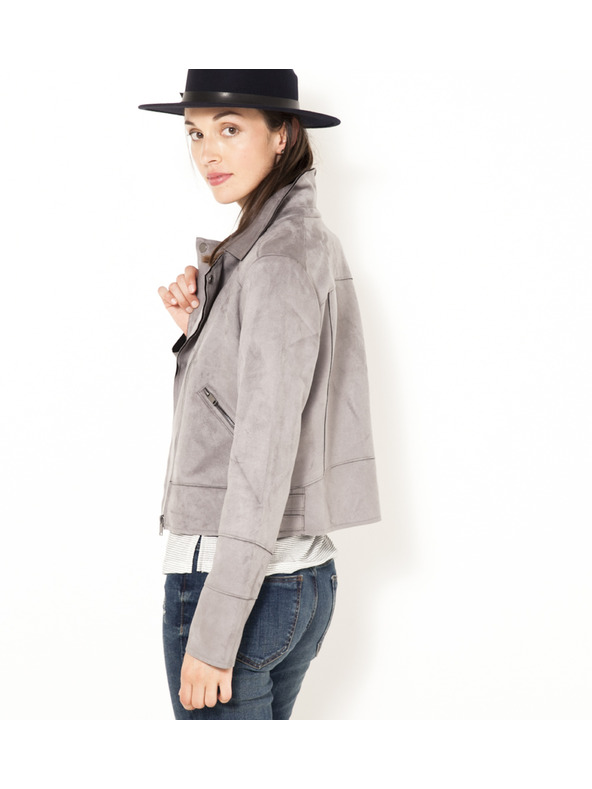 CAMAIEU Siva semišasta jakna z zadrgo