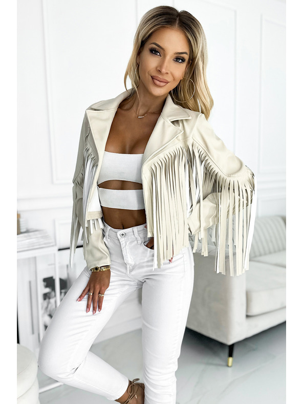 numoco Kratka bež jakna s trzmi iz fine eko usnje