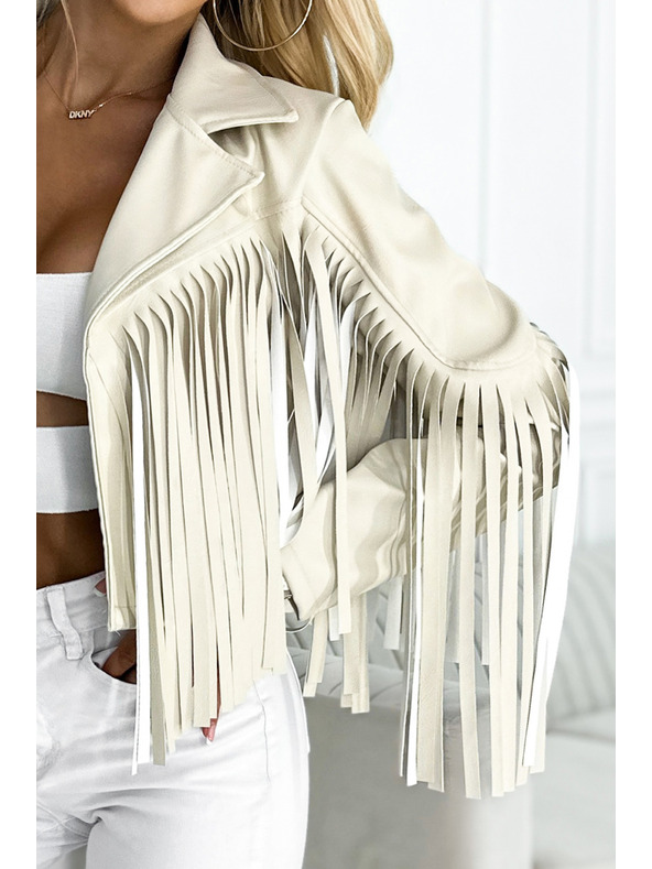 numoco Kratka bež jakna s trzmi iz fine eko usnje