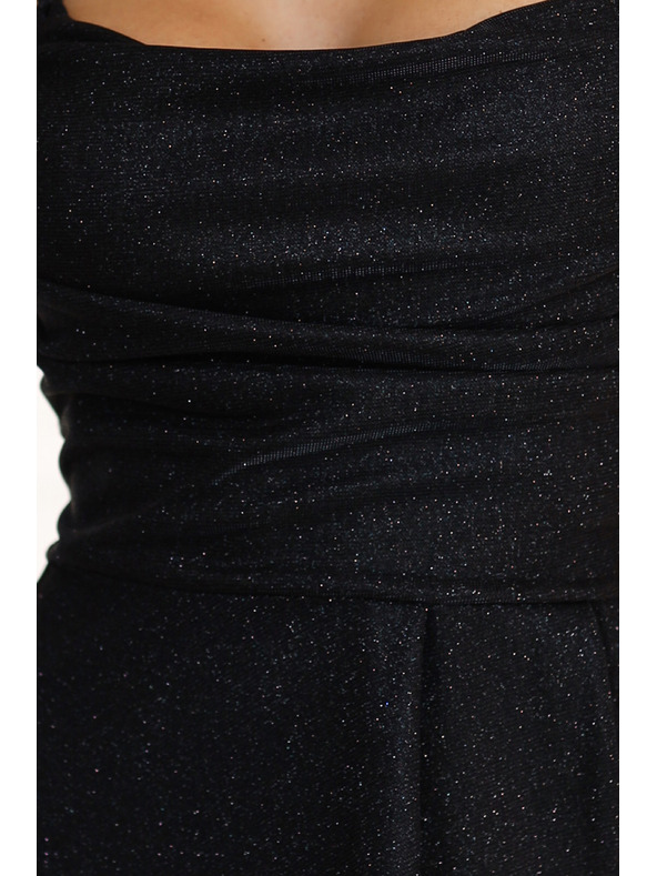 numoco Dolge črne bleščeče obleke s steznikom in šniranjem zadaj