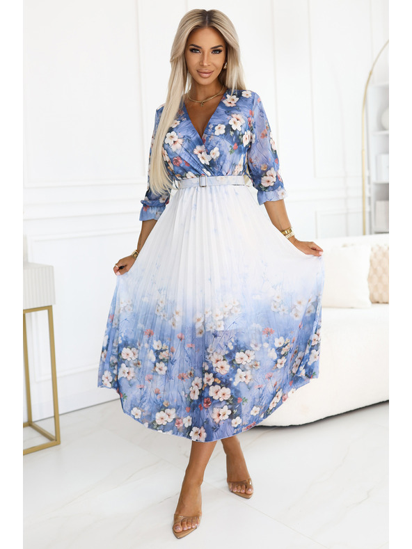 numoco Lahkotne midi obleke z V-izrezom in gubi