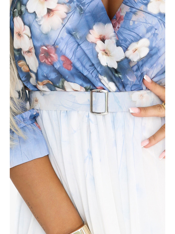 numoco Lahkotne midi obleke z V-izrezom in gubi