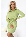 numoco Olivne srajčne obleke CAMILLE z žepi in zavezovanjem
