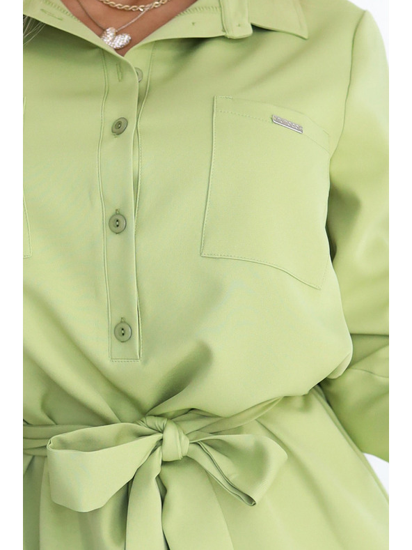 numoco Olivne srajčne obleke CAMILLE z žepi in zavezovanjem