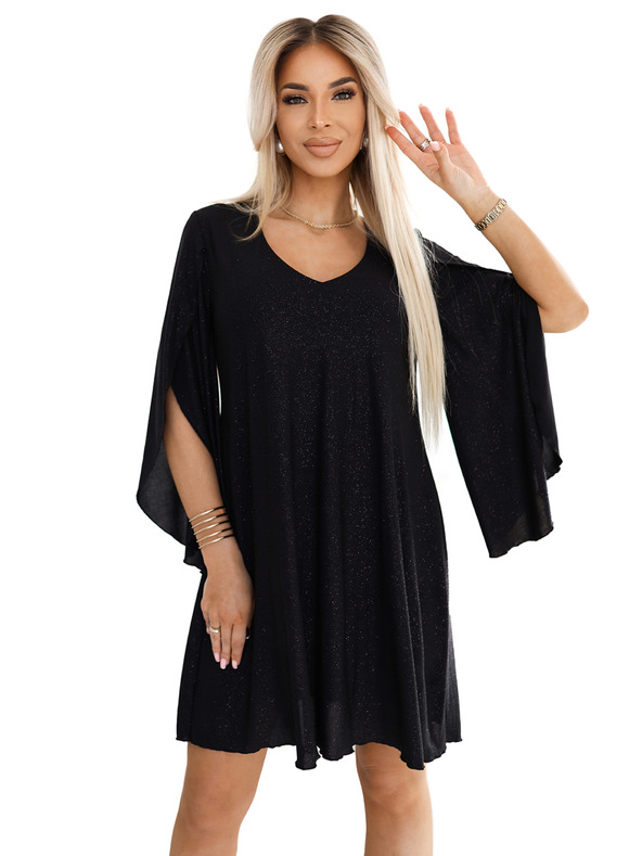 numoco Elegantne obleke z rokaviščki metulja - črne z bleščicami