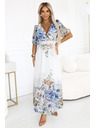 numoco Lahkotne maxi obleke CELINA z V-izrezom, pasom in cvetličnim ombré vzorcem