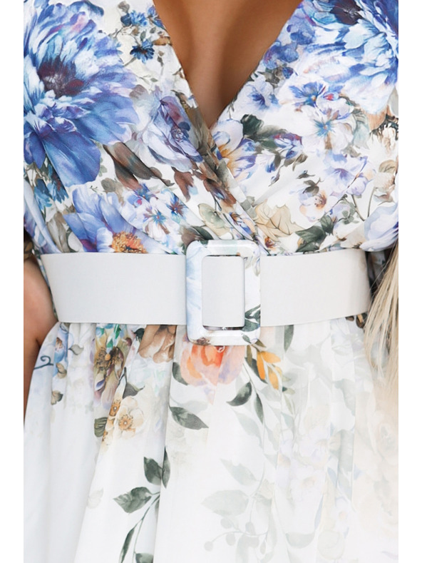 numoco Lahkotne maxi obleke CELINA z V-izrezom, pasom in cvetličnim ombré vzorcem