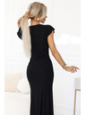 numoco Osupljive dolge črne obleke IRINA z bleščicami, preklopnim izrezom in razporkom