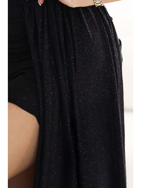 numoco Dolge obleke SELENA na eno ramo s sijoči bleščicami in razporkom