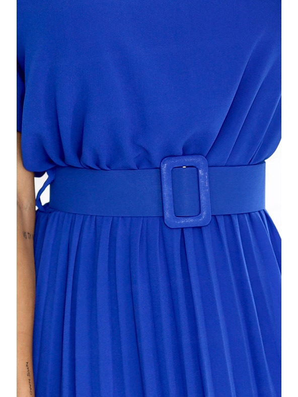 numoco Nagubane šifon midi obleke MIA s širokim pasom