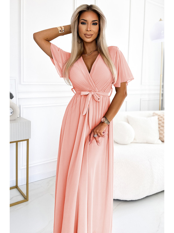 numoco Dolge obleke z nagubanim izrezom in vezanjem