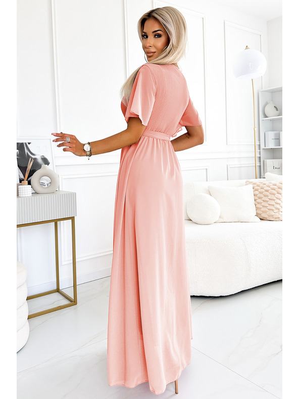 numoco Dolge obleke z nagubanim izrezom in vezanjem