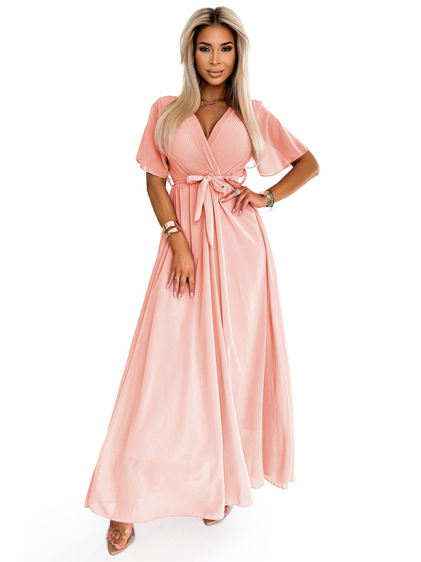 numoco Dolge obleke z nagubanim izrezom in vezanjem