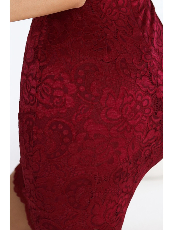 numoco Čipkaste oprijete obleke s kratkimi rokavi in izrezom