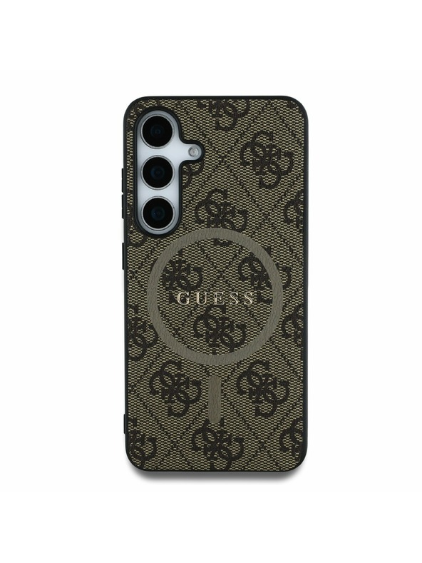 Guess Guess PU Usnjeni 4G Obarvani Obroč MagSafe Zadnji Pokrov za Samsung Galaxy S25 Rjav