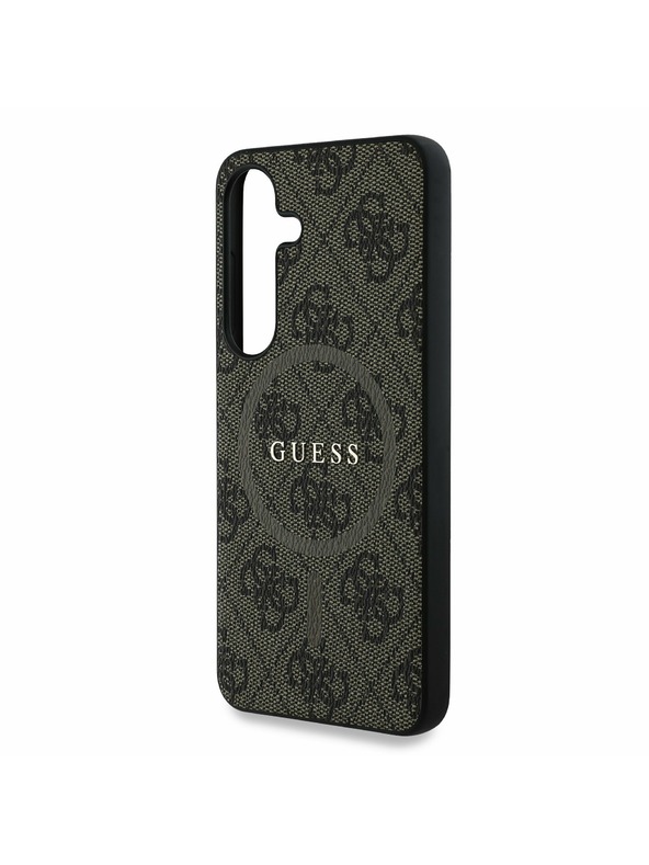 Guess Guess PU Usnjeni 4G Obarvani Obroč MagSafe Zadnji Pokrov za Samsung Galaxy S25 Rjav