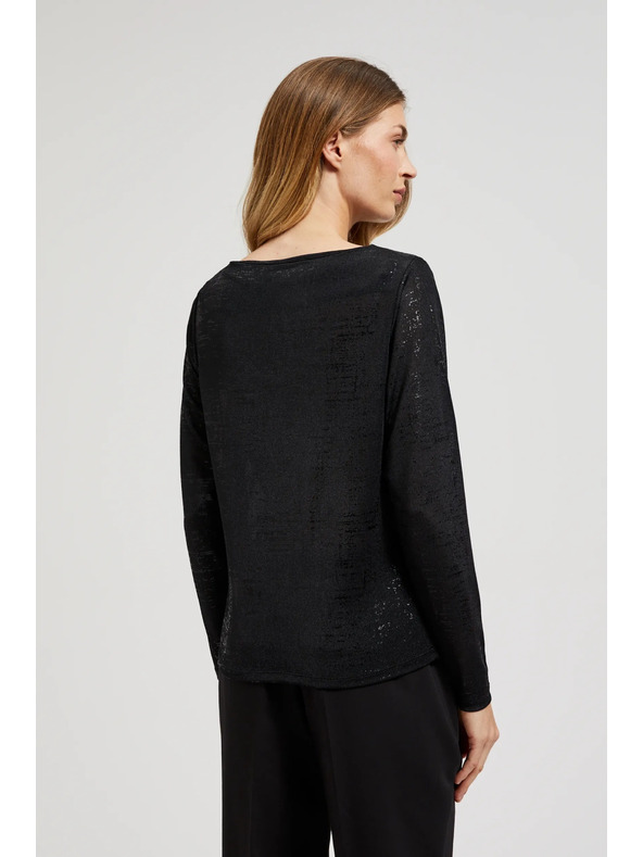 Moodo Črna bluza z nagubanim izrezom in dolgimi rokavi