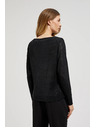 Moodo Črna bluza z nagubanim izrezom in dolgimi rokavi