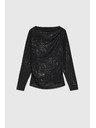 Moodo Črna bluza z nagubanim izrezom in dolgimi rokavi