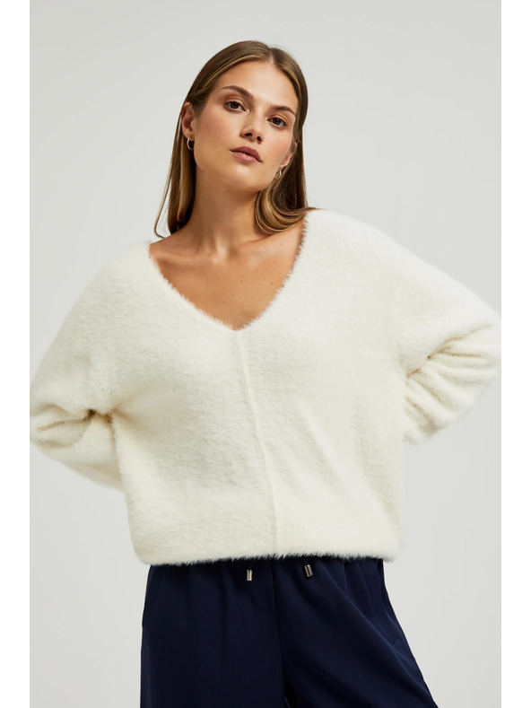 Moodo Bel pulover z V-izrezom