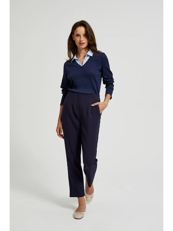 Moodo Temno moder pulover s srajčnim ovratnikom