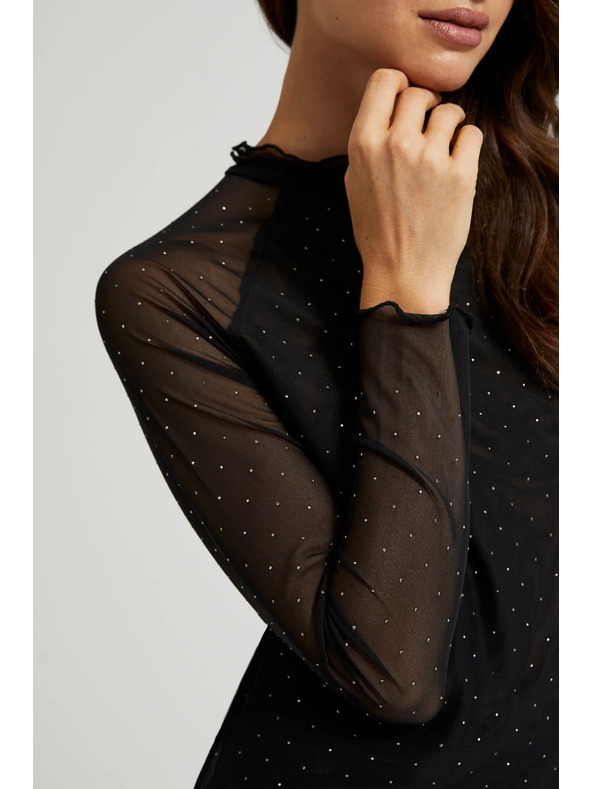 Moodo Črn dolg rokav z ovratnikom