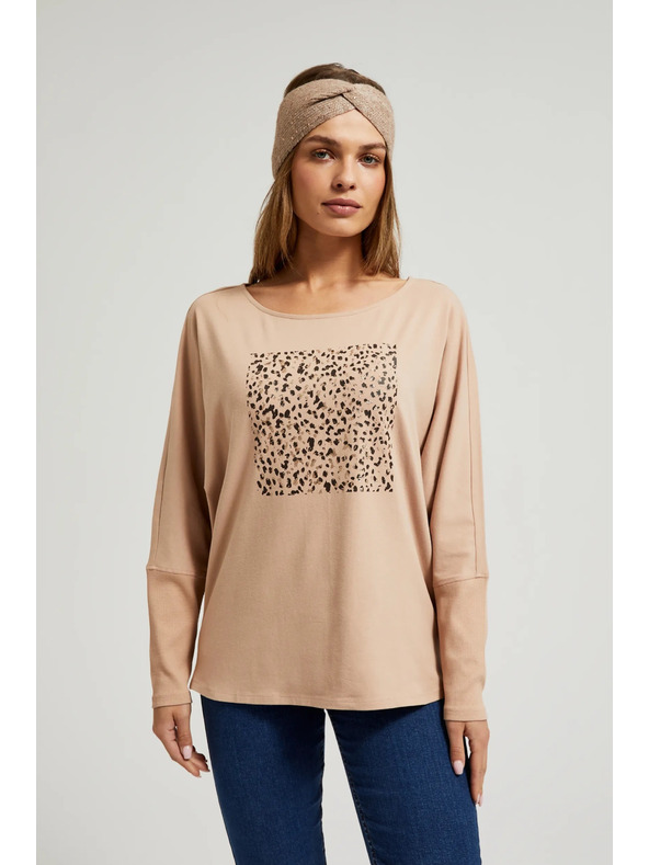 Moodo Svetlo rjav ženski top z dolgimi rokavi