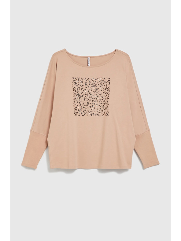 Moodo Svetlo rjav ženski top z dolgimi rokavi