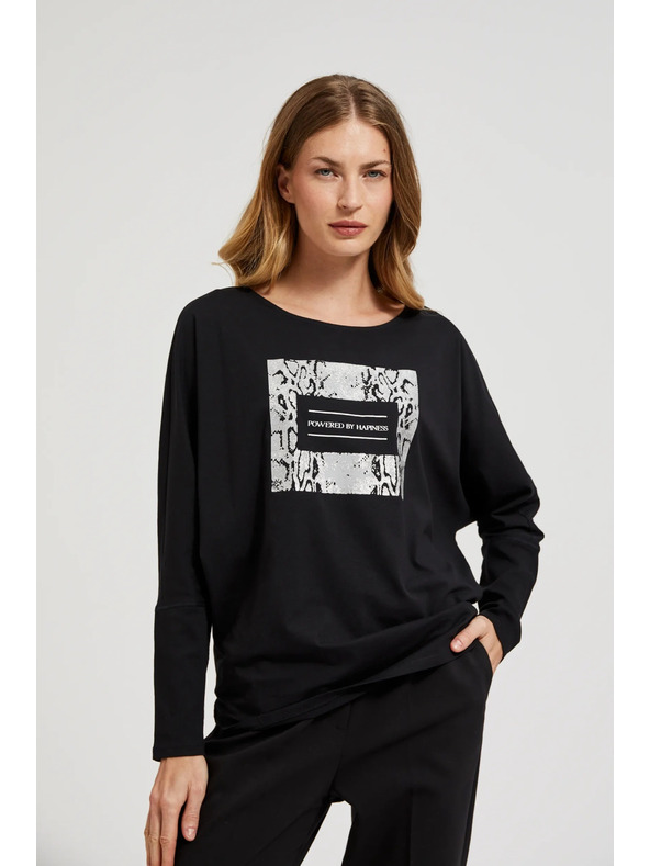 Moodo Črn ženski top z dolgimi rokavi