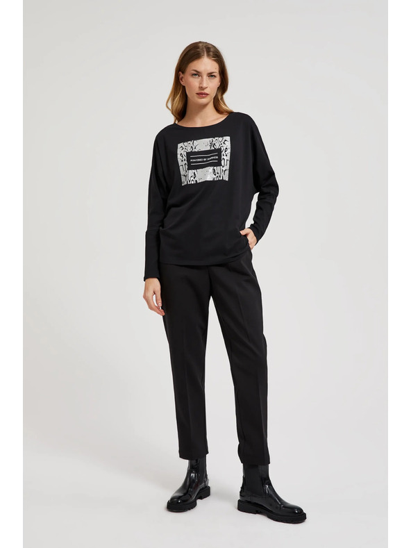 Moodo Črn ženski top z dolgimi rokavi