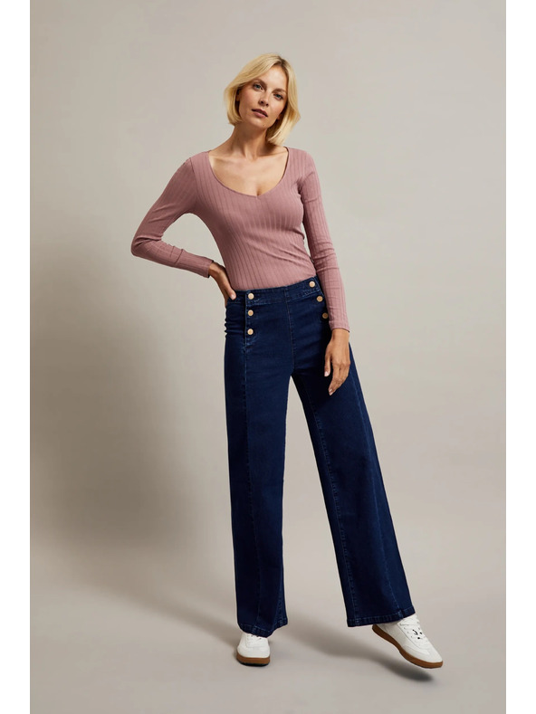 Moodo Pudrasto rožnat ženski top z dolgimi rokavi