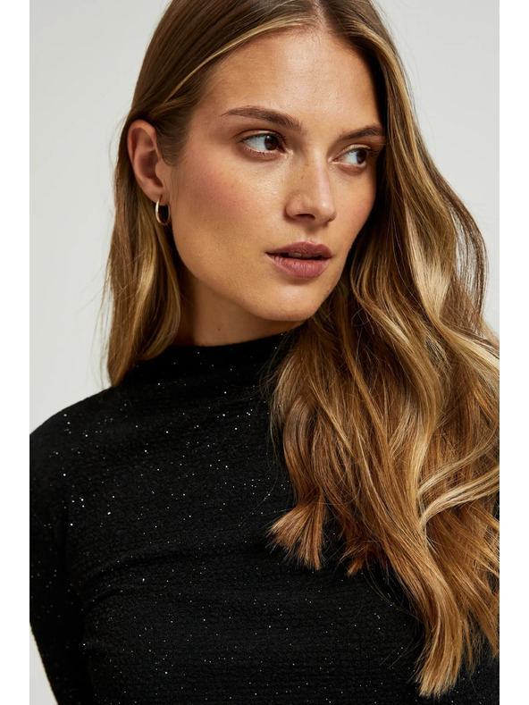 Moodo Črn ženski top z dolgimi rokavi