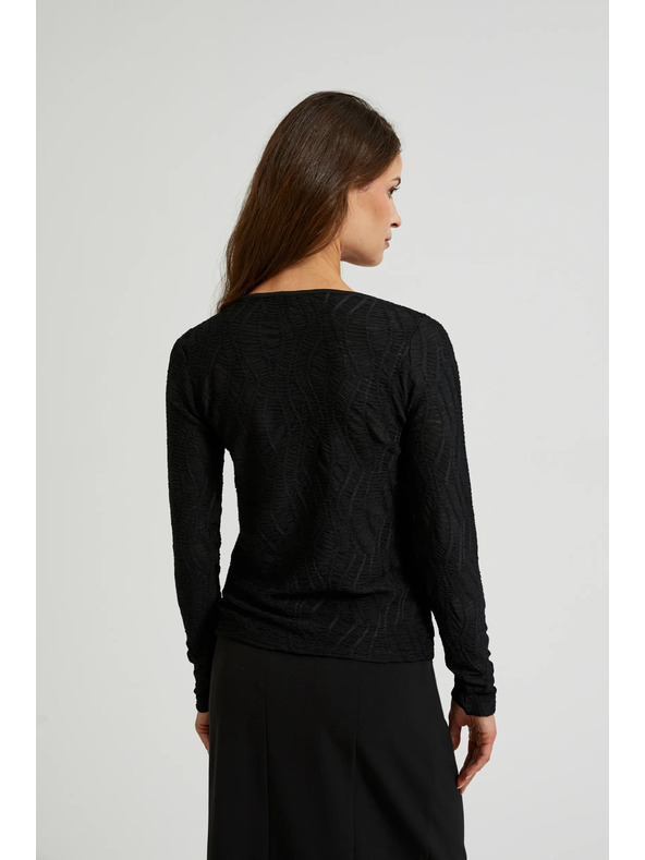 Moodo Črn ženski top z dolgimi rokavi