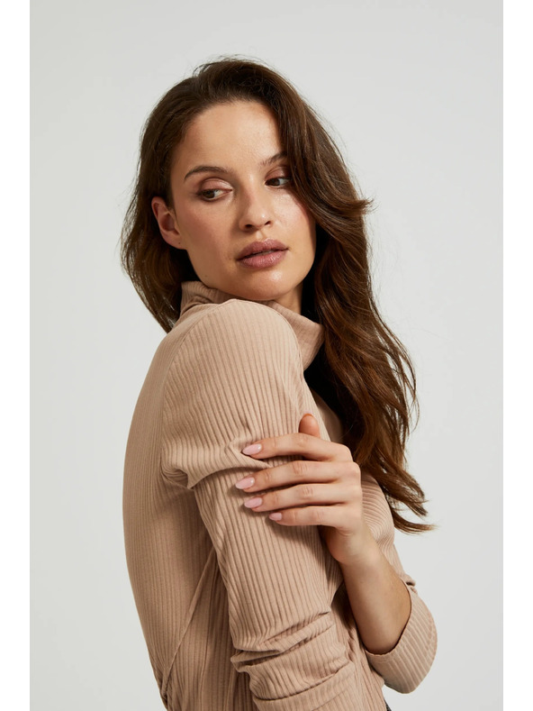 Moodo Rjav ženski top z dolgimi rokavi