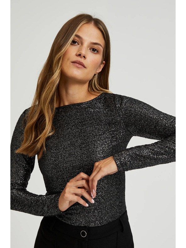 Moodo Črn bleščeč top z dolgimi rokavi