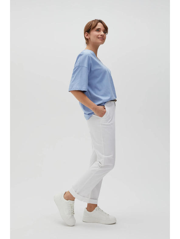 Moodo Bele ženske hlače z pasom Moodo