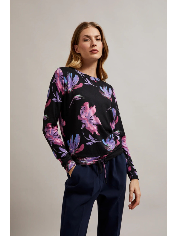 Moodo Vijolično-črn cvetlični pulover