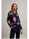 Moodo Vijolično-črn cvetlični pulover