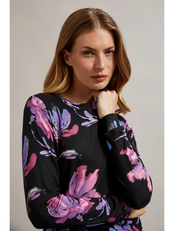 Moodo Vijolično-črn cvetlični pulover