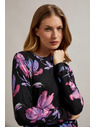 Moodo Vijolično-črn cvetlični pulover
