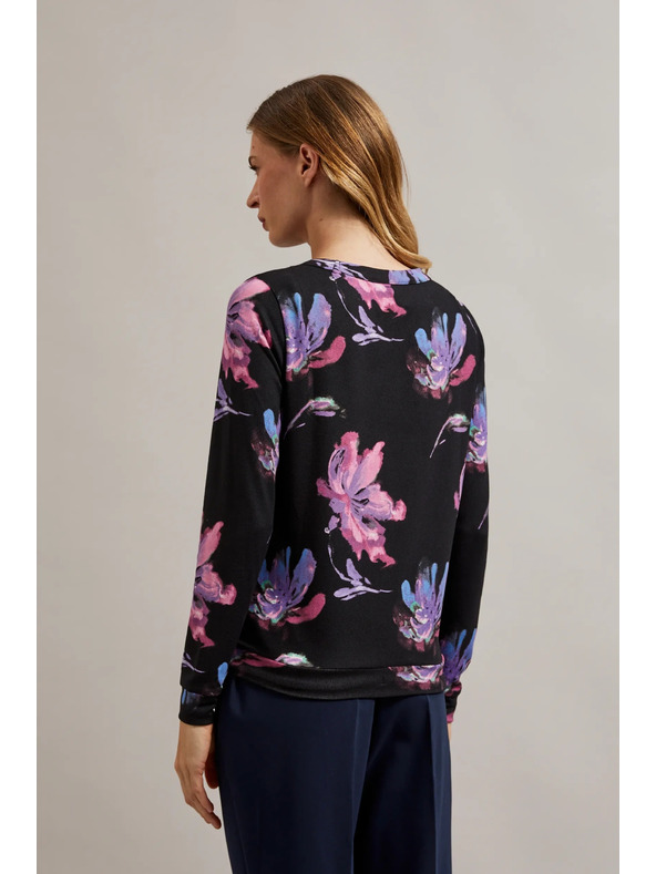 Moodo Vijolično-črn cvetlični pulover